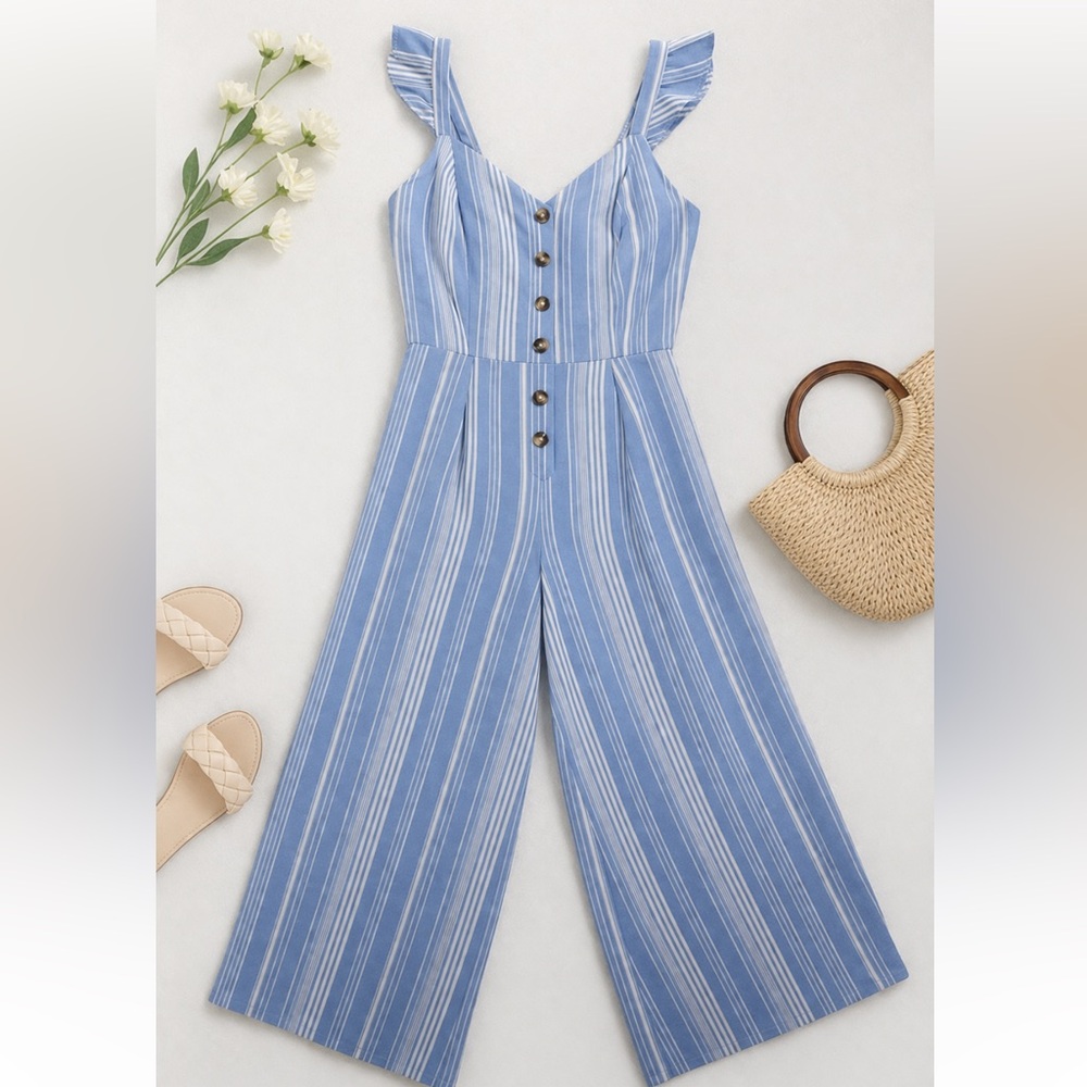 Candies flutter sleeve  Wide-Leg Jumpsuit with Buttons